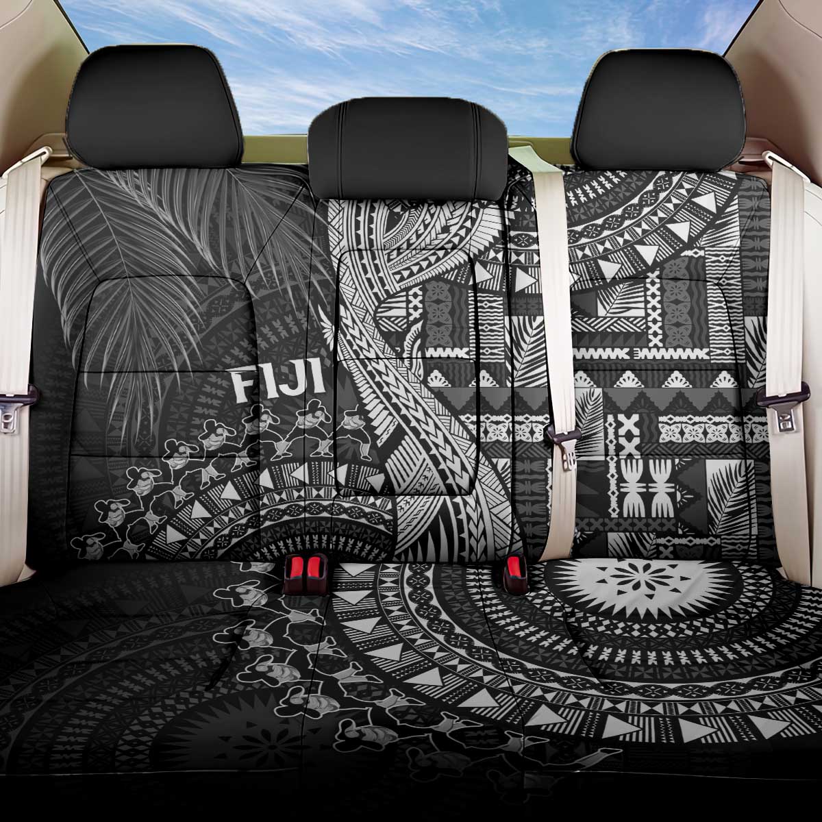 Fiji Rugby Bula Masi Back Car Seat Cover Fish Tail Kaivity Cibi - Black LT7 One Size Black - Polynesian Pride