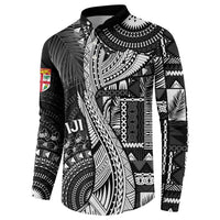Fiji Rugby Personalised Bula Masi Button Sweatshirt Fish Tail Kaivity Cibi - Black LT7 - Polynesian Pride