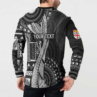 Fiji Rugby Personalised Bula Masi Button Sweatshirt Fish Tail Kaivity Cibi - Black LT7 - Polynesian Pride