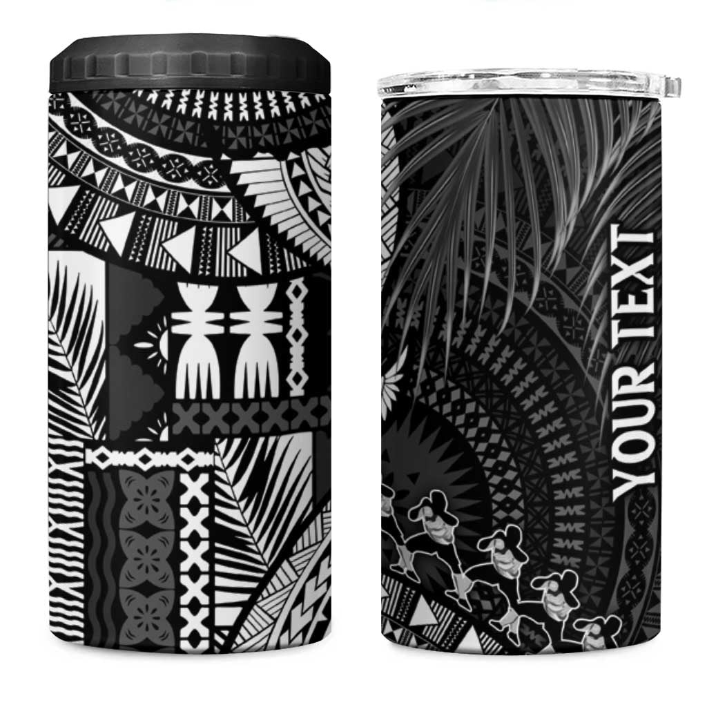 Fiji Rugby Personalised Bula Masi 4 in 1 Can Cooler Tumbler Fish Tail Kaivity Cibi - Black