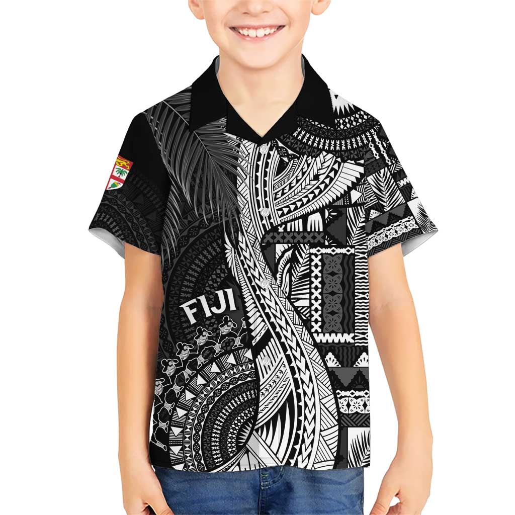 Fiji Rugby Personalised Bula Masi Kid Hawaiian Shirt Fish Tail Kaivity Cibi - Black LT7 Kid Black - Polynesian Pride