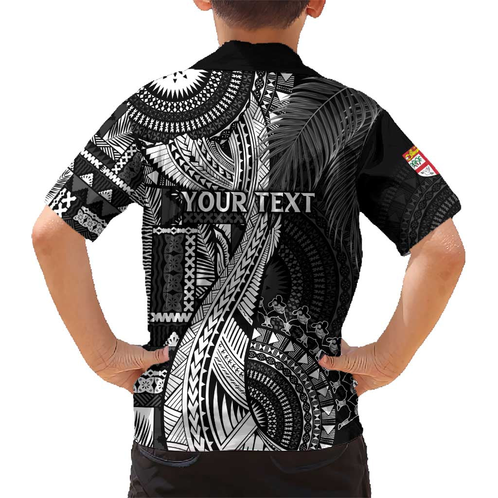 Fiji Rugby Personalised Bula Masi Kid Hawaiian Shirt Fish Tail Kaivity Cibi - Black LT7 - Polynesian Pride