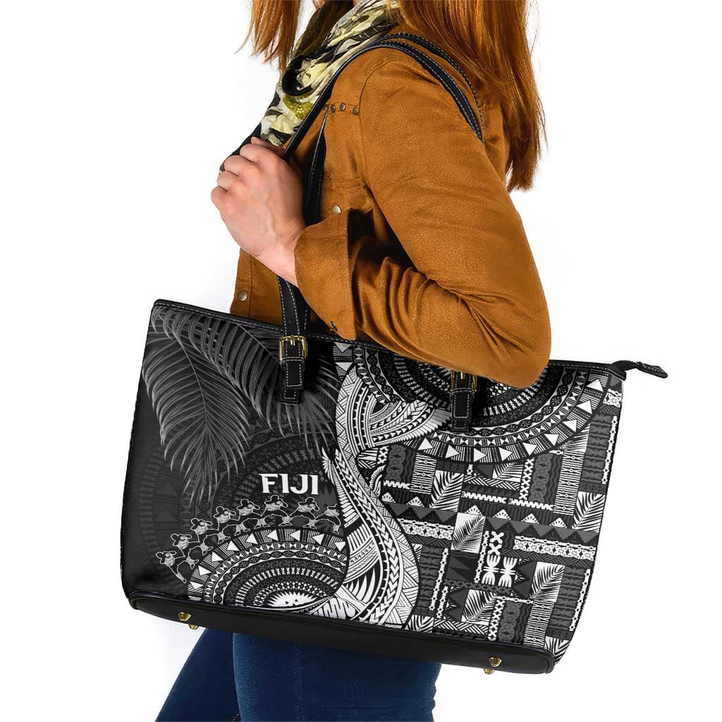 Fiji Rugby Bula Masi Leather Tote Bag Fish Tail Kaivity Cibi - Black LT7 Black - Polynesian Pride