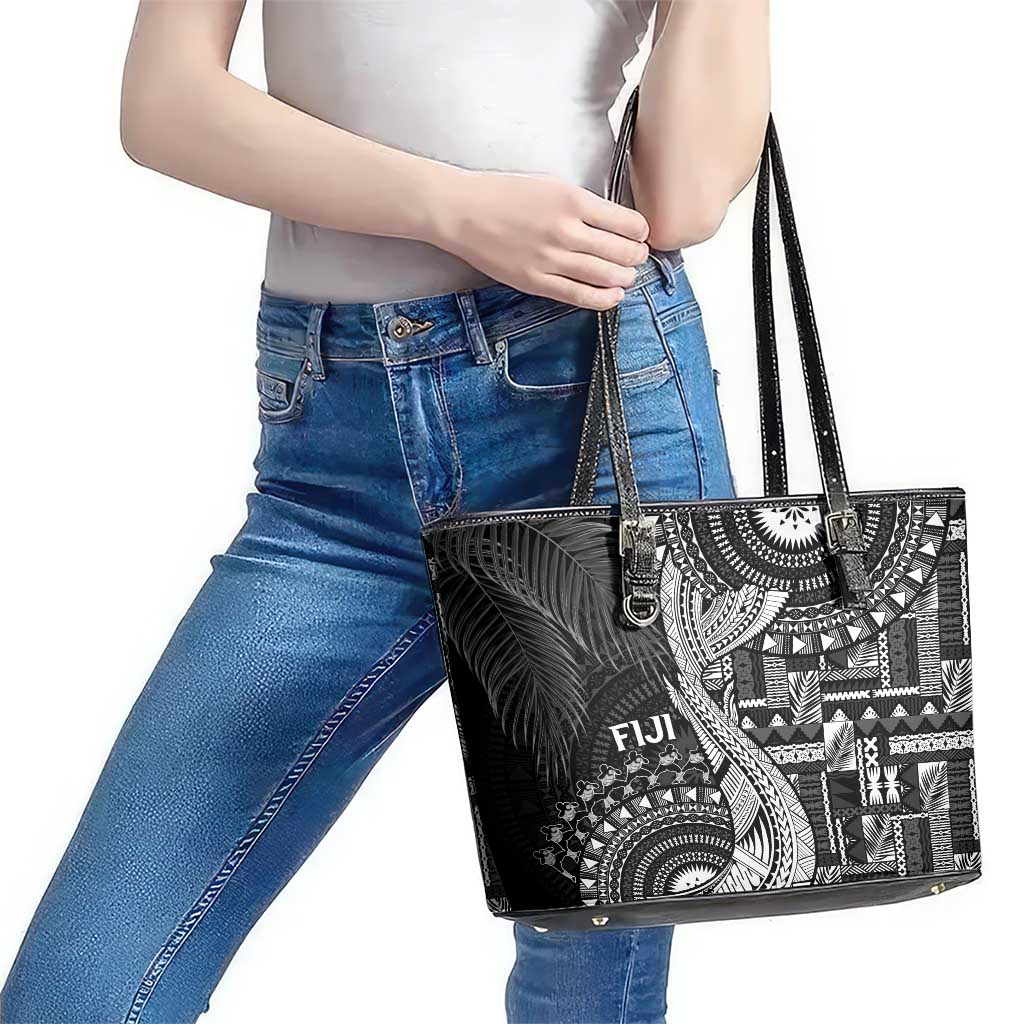 Fiji Rugby Bula Masi Leather Tote Bag Fish Tail Kaivity Cibi - Black LT7 - Polynesian Pride