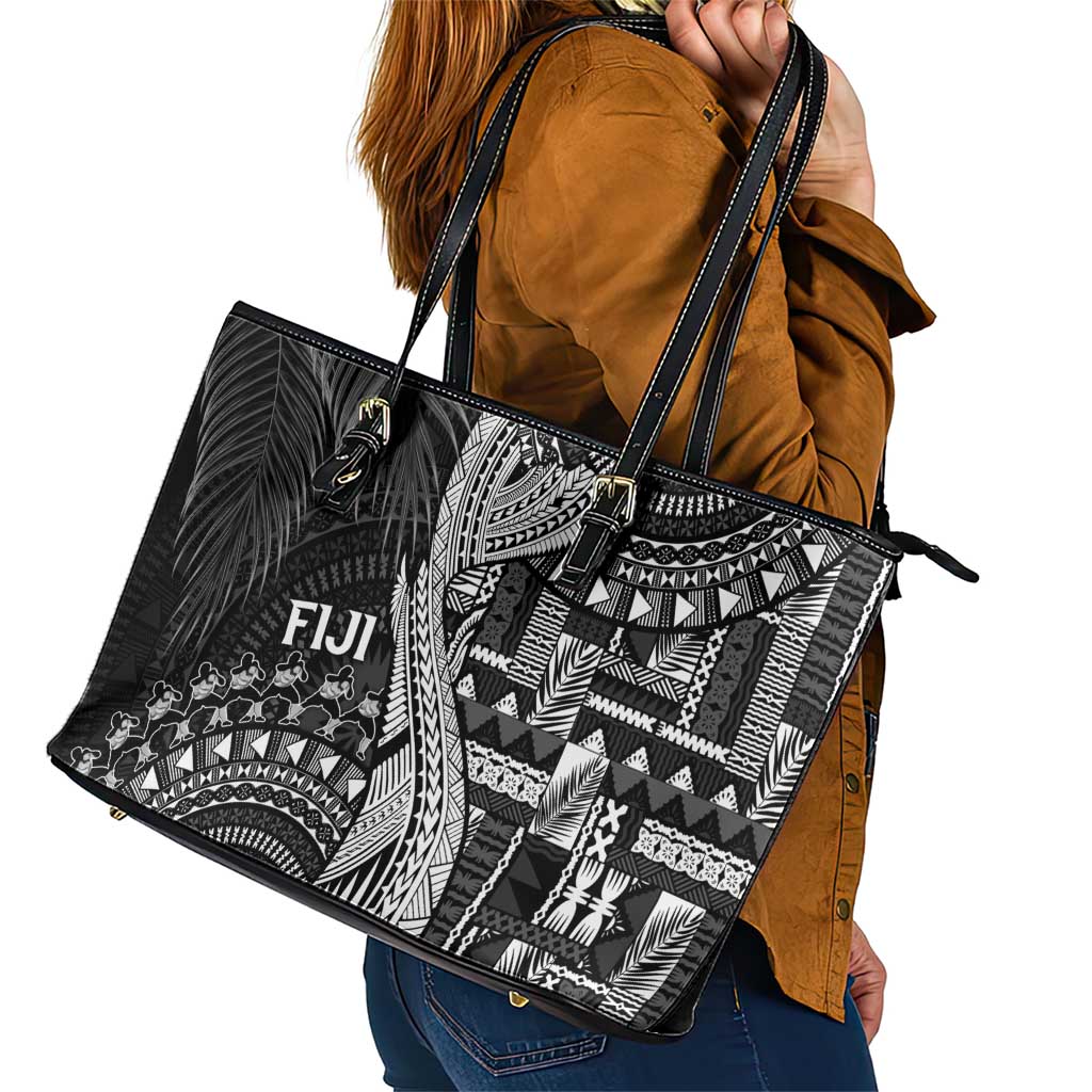 Fiji Rugby Bula Masi Leather Tote Bag Fish Tail Kaivity Cibi - Black LT7 - Polynesian Pride