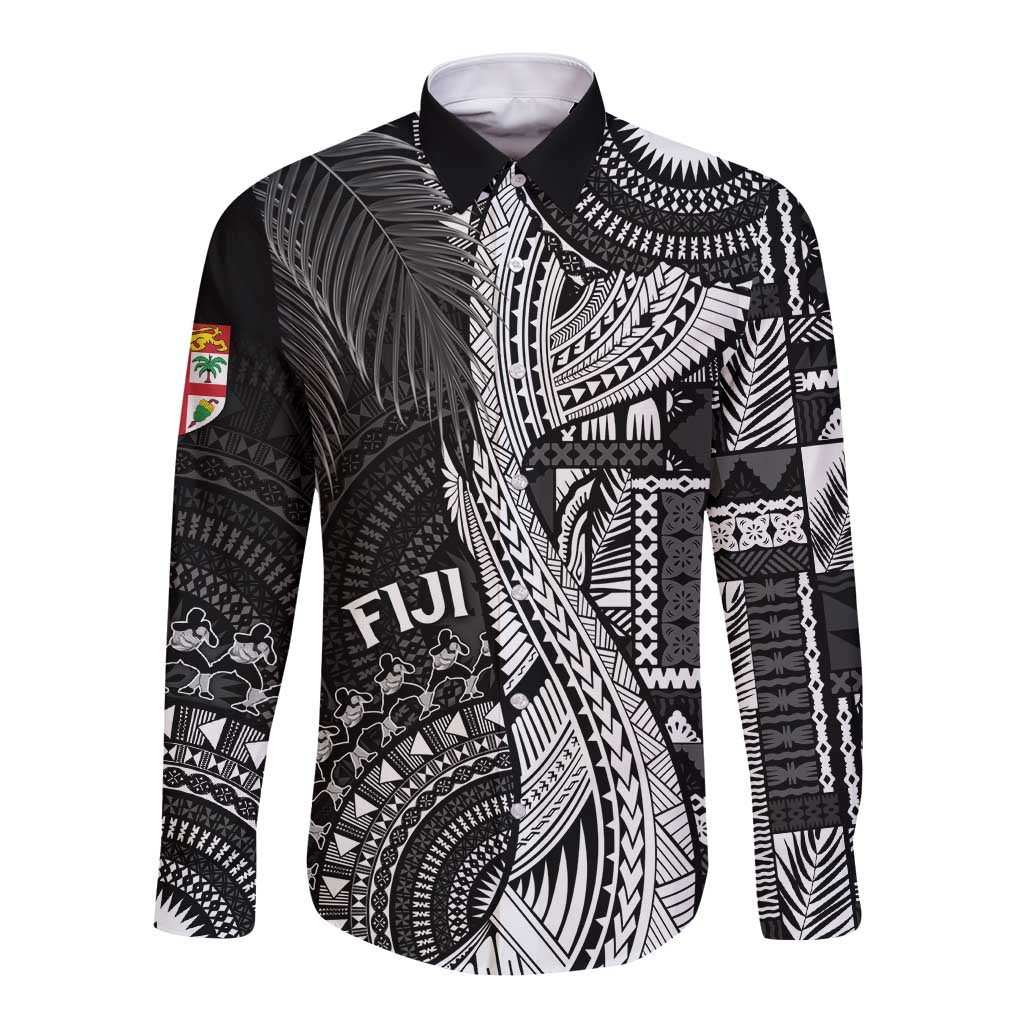 Fiji Rugby Personalised Bula Masi Long Sleeve Button Shirt Fish Tail Kaivity Cibi - Black LT7 Unisex Black - Polynesian Pride