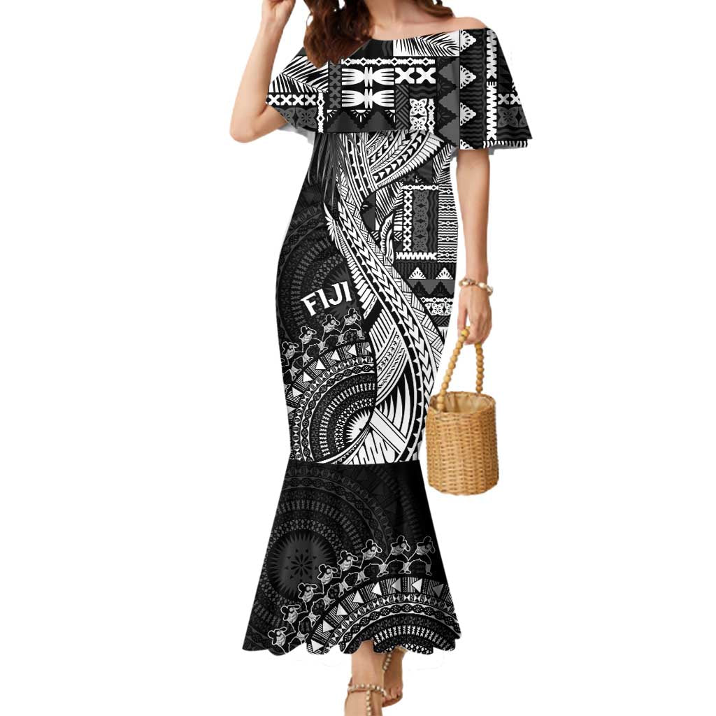 Fiji Rugby Personalised Bula Masi Mermaid Dress Fish Tail Kaivity Cibi - Black LT7 Women Black - Polynesian Pride