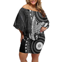 Fiji Rugby Personalised Bula Masi Off Shoulder Short Dress Fish Tail Kaivity Cibi - Black LT7 Women Black - Polynesian Pride