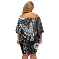 Fiji Rugby Personalised Bula Masi Off Shoulder Short Dress Fish Tail Kaivity Cibi - Black LT7 - Polynesian Pride