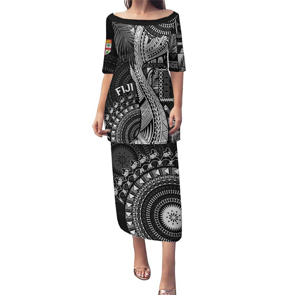 Fiji Rugby Personalised Bula Masi Puletasi Fish Tail Kaivity Cibi - Black LT7 Long Dress Black - Polynesian Pride