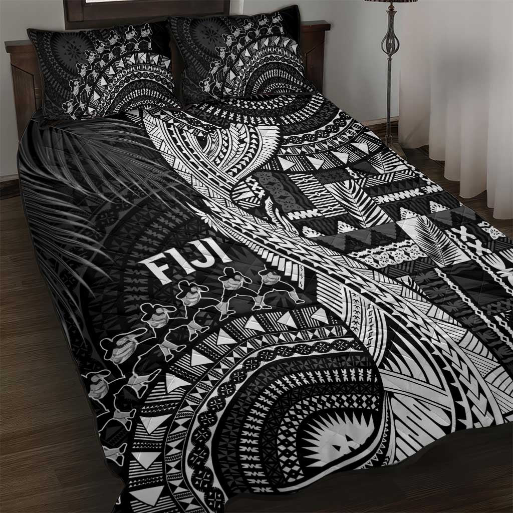 Fiji Rugby Bula Masi Quilt Bed Set Fish Tail Kaivity Cibi - Black LT7 Black - Polynesian Pride