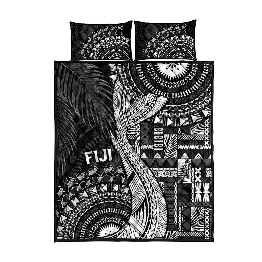 Fiji Rugby Bula Masi Quilt Bed Set Fish Tail Kaivity Cibi - Black LT7 - Polynesian Pride