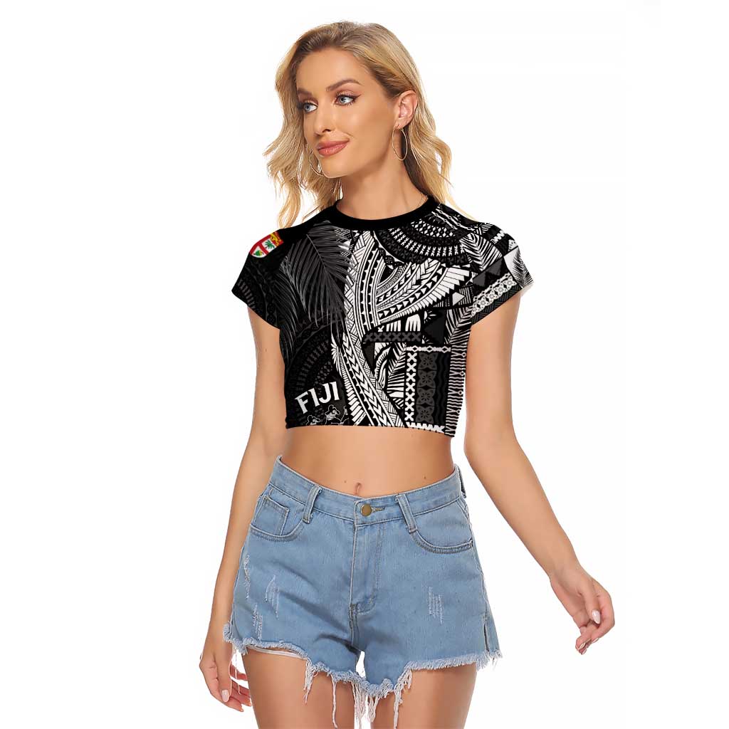 Fiji Rugby Personalised Bula Masi Raglan Cropped T Shirt Fish Tail Kaivity Cibi - Black LT7 Female Black - Polynesian Pride