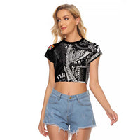 Fiji Rugby Personalised Bula Masi Raglan Cropped T Shirt Fish Tail Kaivity Cibi - Black LT7 Female Black - Polynesian Pride
