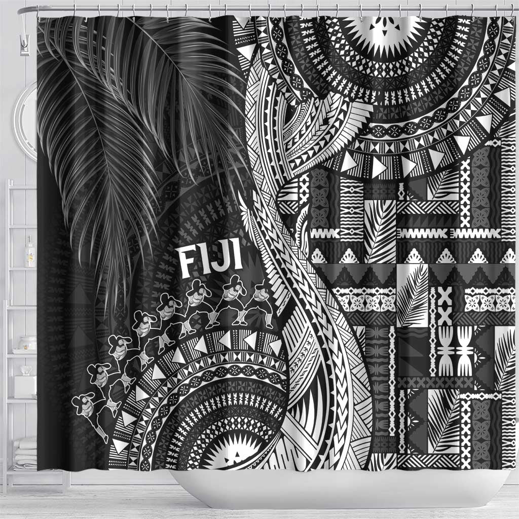 Fiji Rugby Bula Masi Shower Curtain Fish Tail Kaivity Cibi - Black LT7 - Polynesian Pride
