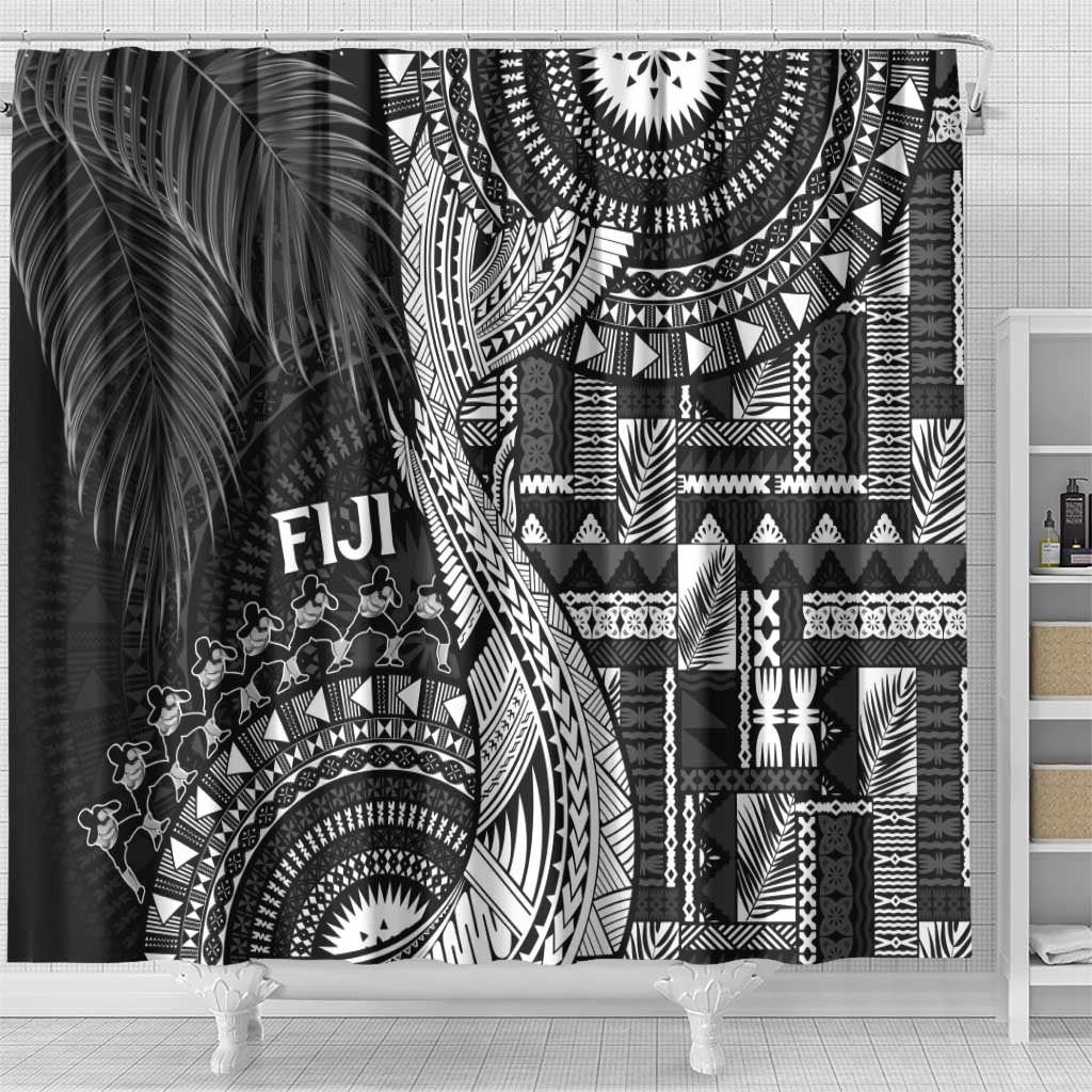 Fiji Rugby Bula Masi Shower Curtain Fish Tail Kaivity Cibi - Black LT7 - Polynesian Pride