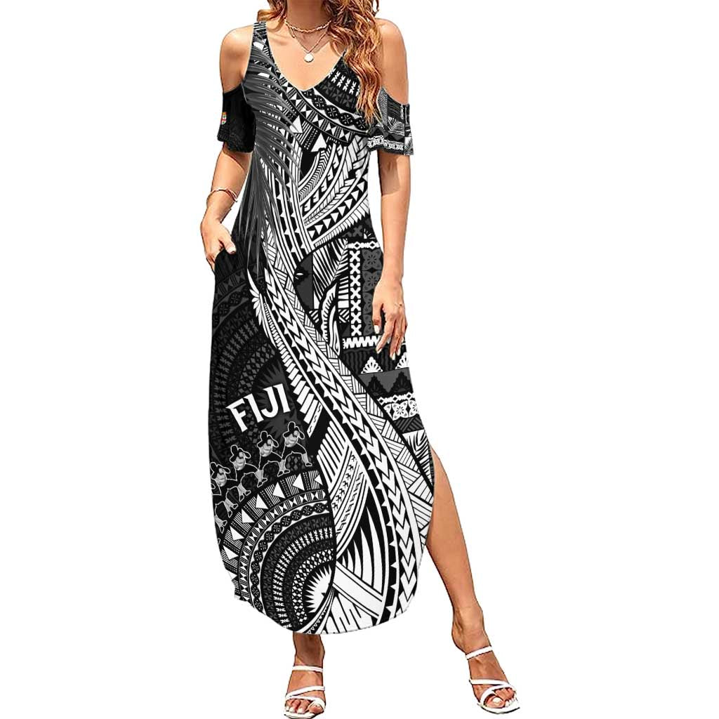 Fiji Rugby Personalised Bula Masi Summer Maxi Dress Fish Tail Kaivity Cibi - Black LT7 Women Black - Polynesian Pride