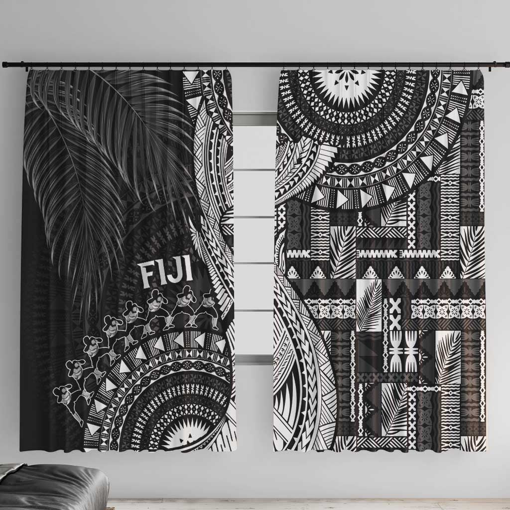 Fiji Rugby Bula Masi Window Curtain Fish Tail Kaivity Cibi - Black LT7 With Hooks Black - Polynesian Pride