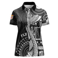 Fiji Rugby Personalised Bula Masi Women Polo Shirt Fish Tail Kaivity Cibi - Black LT7 Female Black - Polynesian Pride