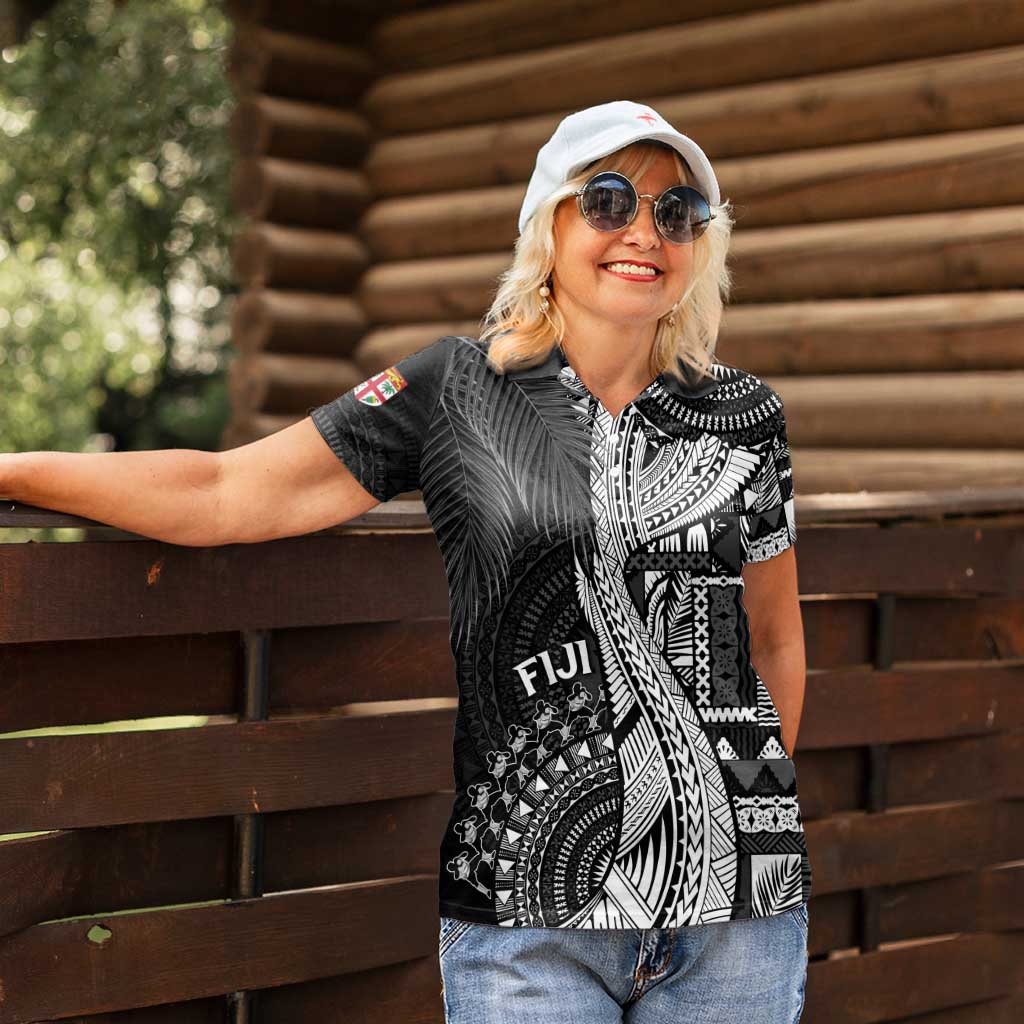 Fiji Rugby Personalised Bula Masi Women Polo Shirt Fish Tail Kaivity Cibi - Black LT7 - Polynesian Pride