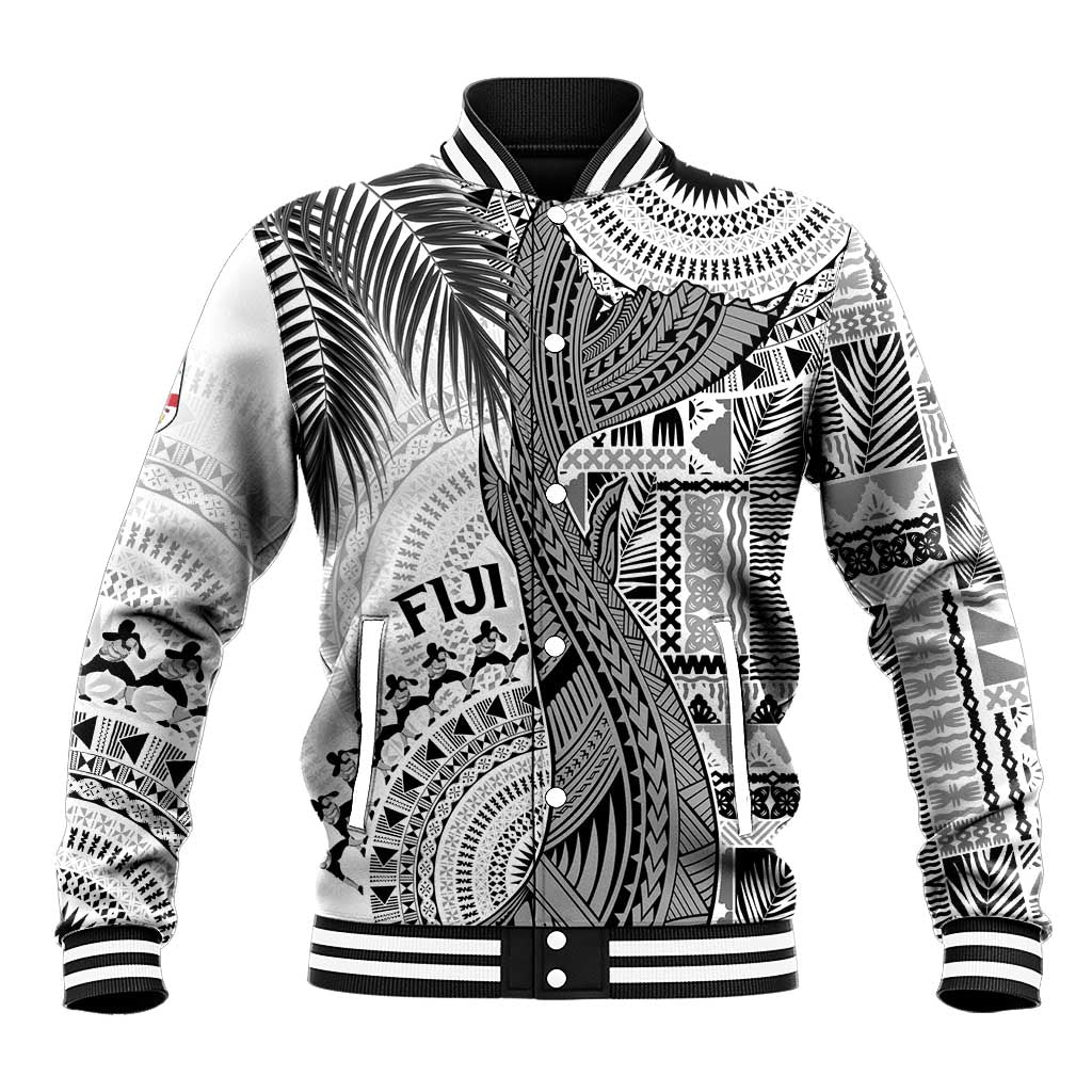 Fiji Rugby Personalised Bula Masi Baseball Jacket Fish Tail Kaivity Cibi - White LT7 Unisex White - Polynesian Pride