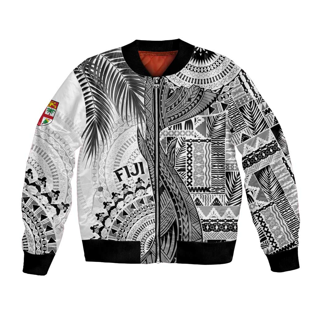 Fiji Rugby Personalised Bula Masi Bomber Jacket Fish Tail Kaivity Cibi - White LT7 Unisex White - Polynesian Pride