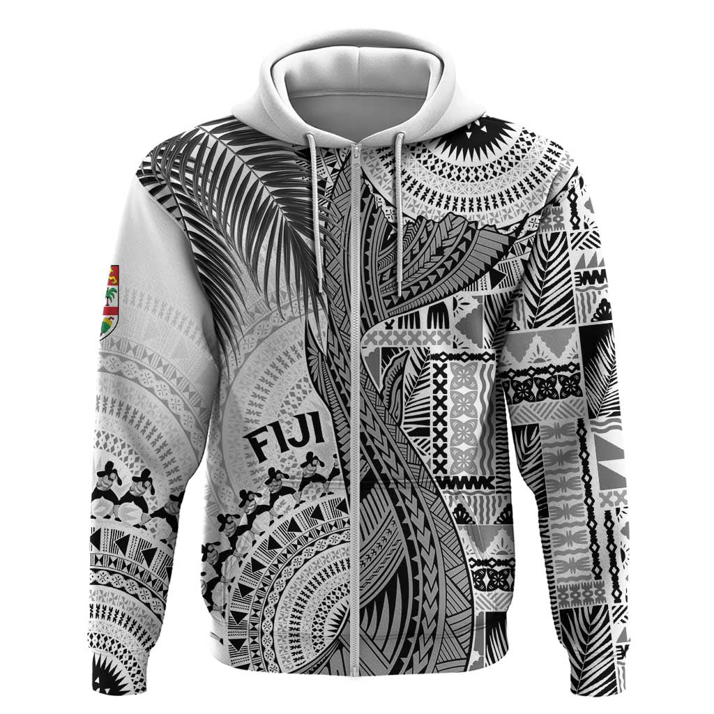 Fiji Rugby Personalised Bula Masi Hoodie Fish Tail Kaivity Cibi - White LT7 Zip Hoodie White - Polynesian Pride