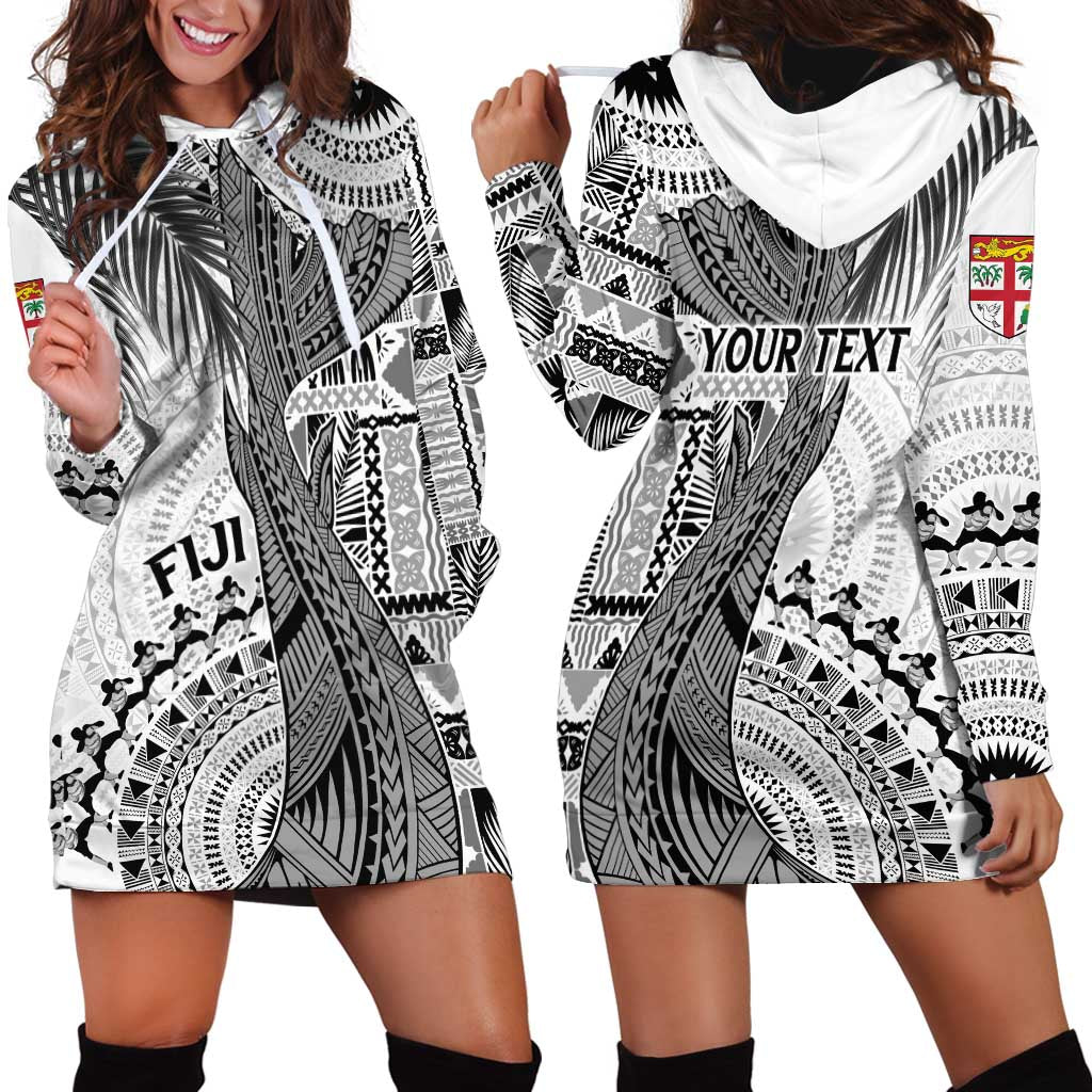 Fiji Rugby Personalised Bula Masi Hoodie Dress Fish Tail Kaivity Cibi - White LT7 - Polynesian Pride