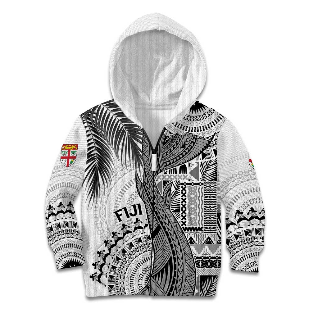 Fiji Rugby Personalised Bula Masi Kid Hoodie Fish Tail Kaivity Cibi - White LT7 Zip Hoodie White - Polynesian Pride