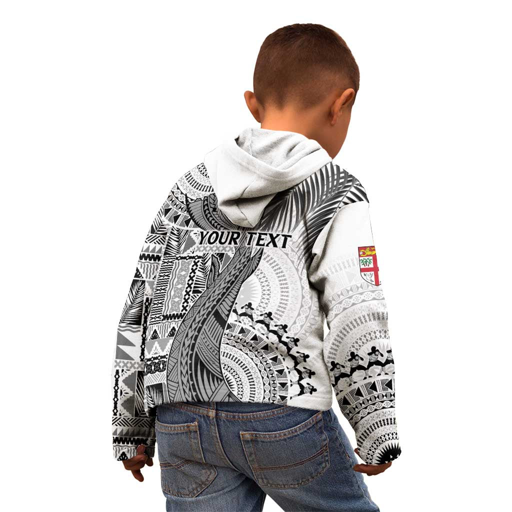 Fiji Rugby Personalised Bula Masi Kid Hoodie Fish Tail Kaivity Cibi - White LT7 - Polynesian Pride