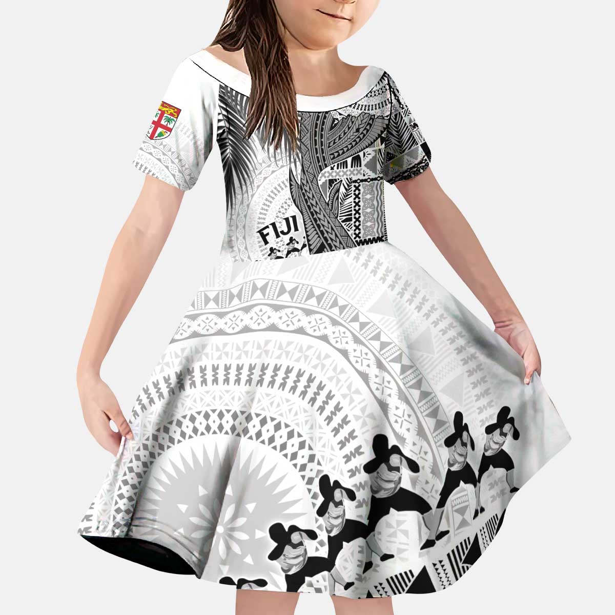 Fiji Rugby Personalised Bula Masi Kid Short Sleeve Dress Fish Tail Kaivity Cibi - White LT7 KID White - Polynesian Pride