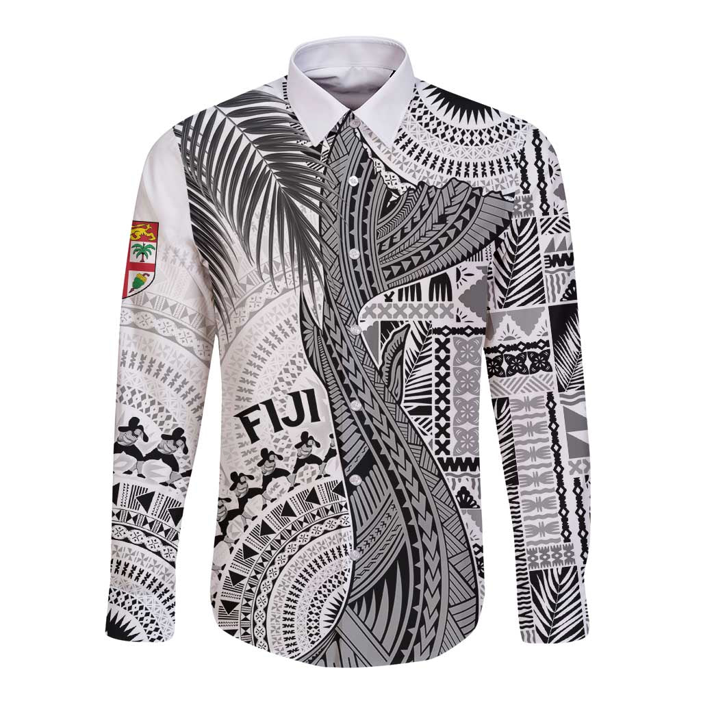 Fiji Rugby Personalised Bula Masi Long Sleeve Button Shirt Fish Tail Kaivity Cibi - White LT7 Unisex White - Polynesian Pride