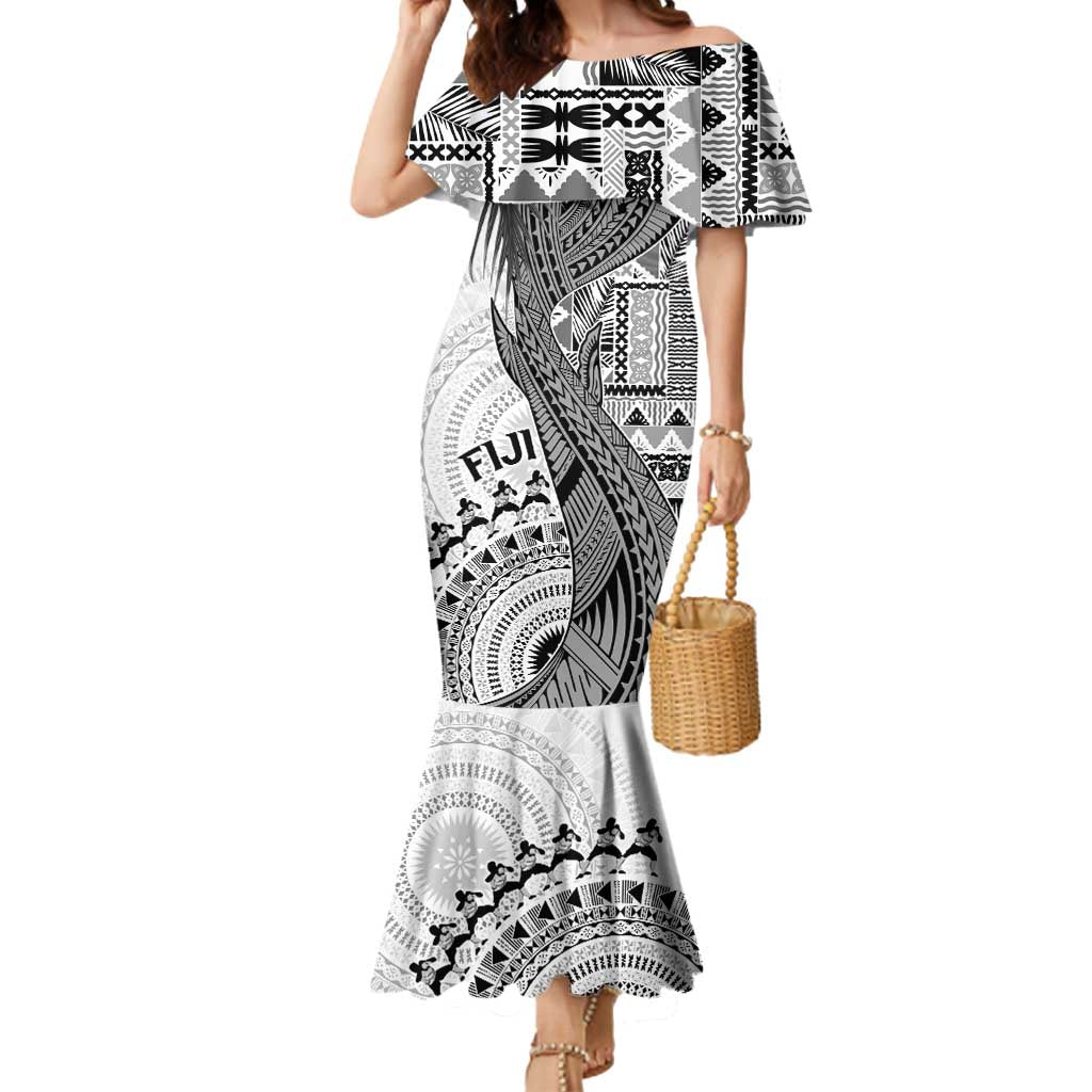 Fiji Rugby Personalised Bula Masi Mermaid Dress Fish Tail Kaivity Cibi - White LT7 Women White - Polynesian Pride