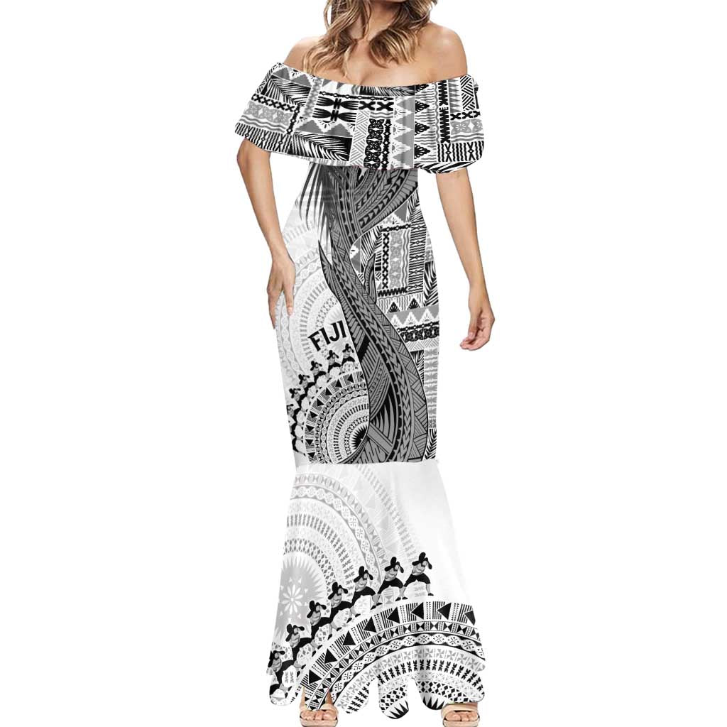 Fiji Rugby Personalised Bula Masi Mermaid Dress Fish Tail Kaivity Cibi - White LT7 - Polynesian Pride