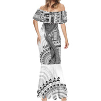 Fiji Rugby Personalised Bula Masi Mermaid Dress Fish Tail Kaivity Cibi - White LT7 - Polynesian Pride