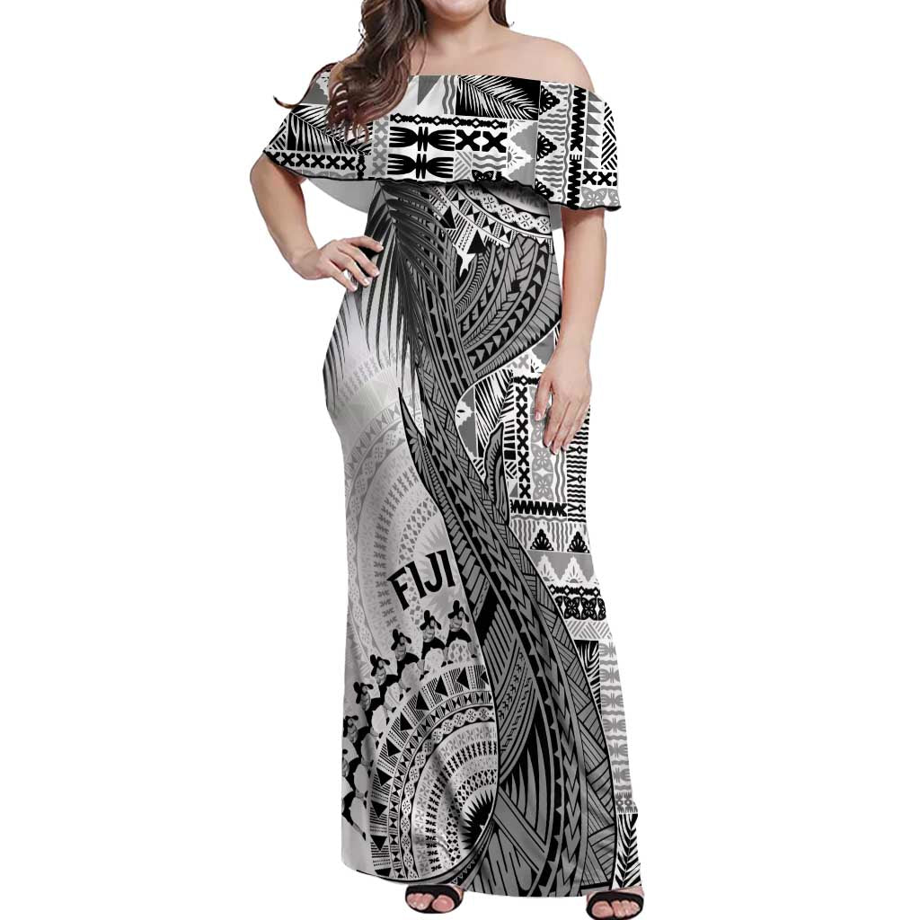 Fiji Rugby Personalised Bula Masi Off Shoulder Maxi Dress Fish Tail Kaivity Cibi - White LT7 Women White - Polynesian Pride