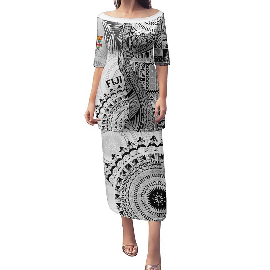 Fiji Rugby Personalised Bula Masi Puletasi Fish Tail Kaivity Cibi - White LT7 Long Dress White - Polynesian Pride