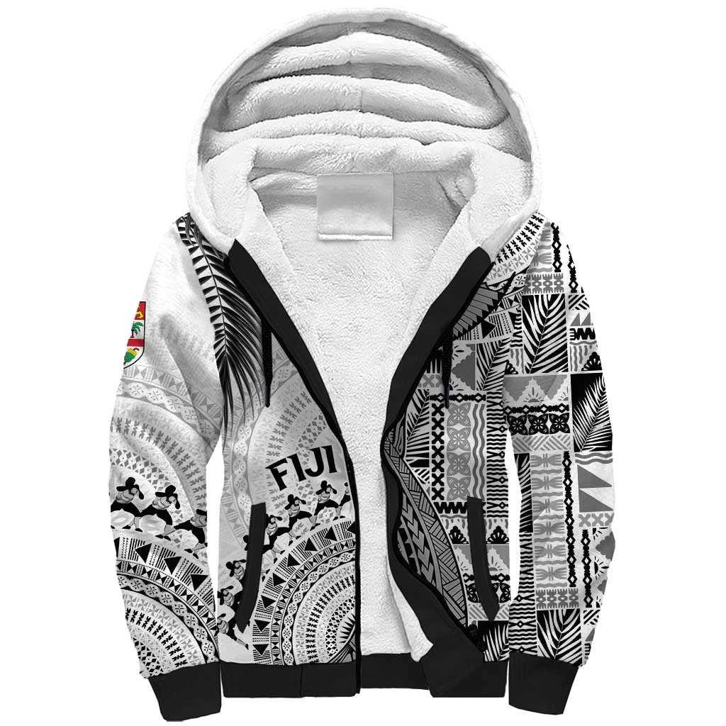 Fiji Rugby Personalised Bula Masi Sherpa Hoodie Fish Tail Kaivity Cibi - White LT7 Unisex White - Polynesian Pride