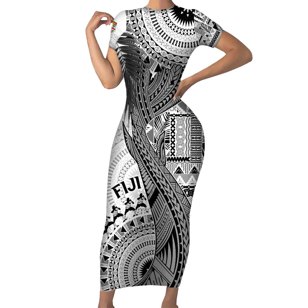 Fiji Rugby Personalised Bula Masi Short Sleeve Bodycon Dress Fish Tail Kaivity Cibi - White LT7 Long Dress White - Polynesian Pride