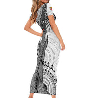 Fiji Rugby Personalised Bula Masi Short Sleeve Bodycon Dress Fish Tail Kaivity Cibi - White LT7 - Polynesian Pride