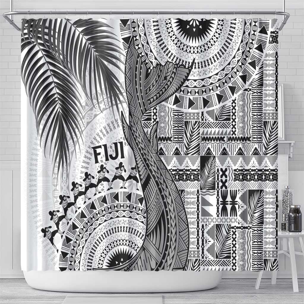 Fiji Rugby Bula Masi Shower Curtain Fish Tail Kaivity Cibi - White LT7 - Polynesian Pride