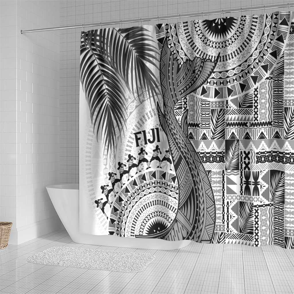 Fiji Rugby Bula Masi Shower Curtain Fish Tail Kaivity Cibi - White LT7 - Polynesian Pride