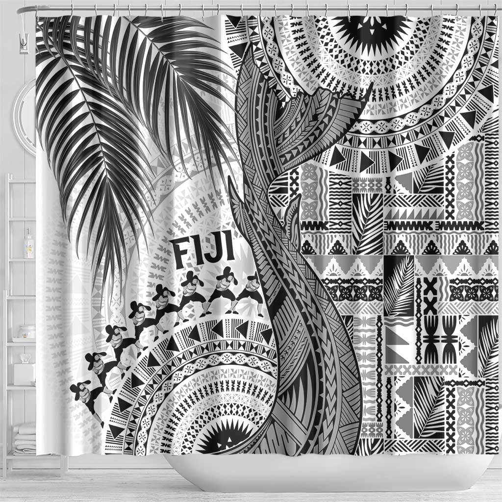 Fiji Rugby Bula Masi Shower Curtain Fish Tail Kaivity Cibi - White LT7 - Polynesian Pride