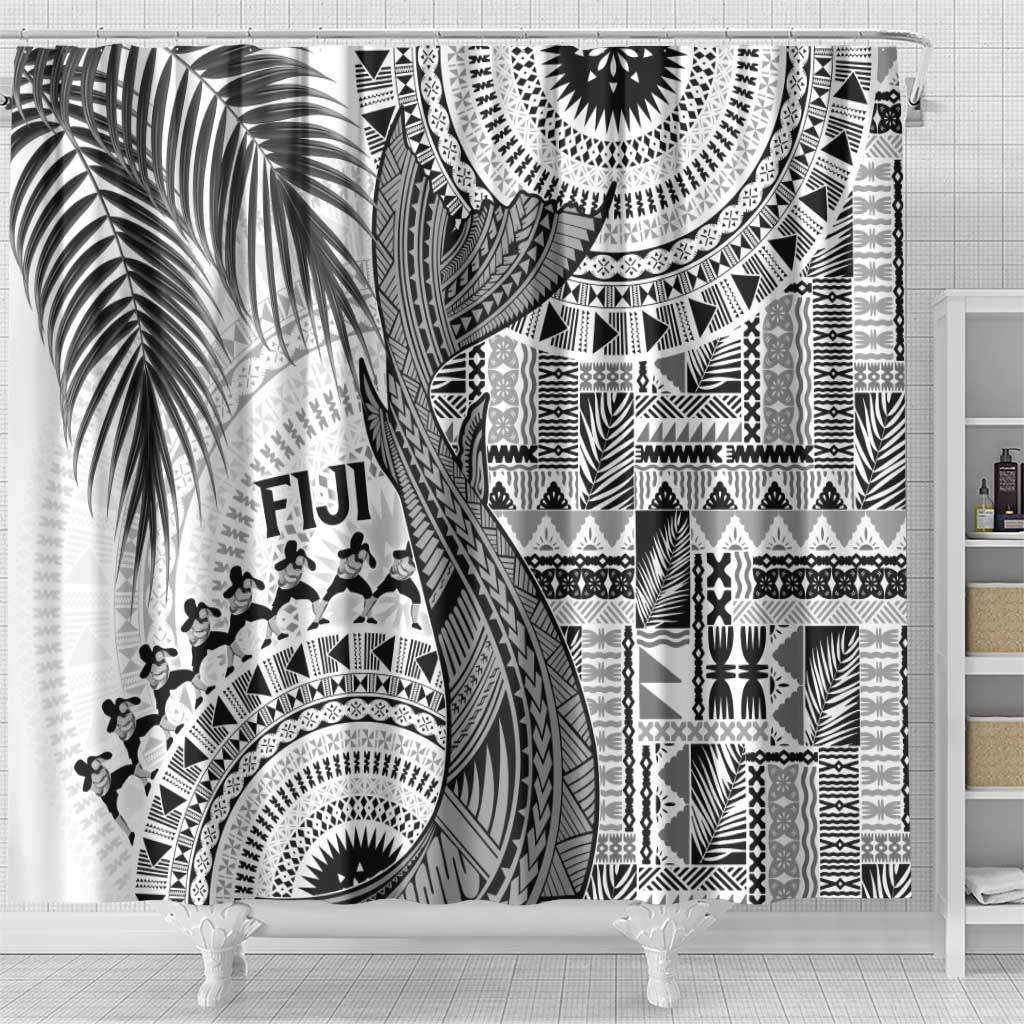 Fiji Rugby Bula Masi Shower Curtain Fish Tail Kaivity Cibi - White LT7 - Polynesian Pride