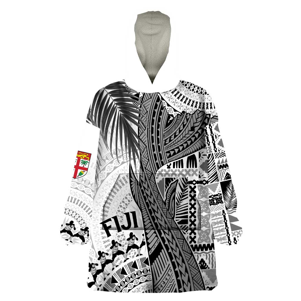 Fiji Rugby Personalised Bula Masi Wearable Blanket Hoodie Fish Tail Kaivity Cibi - White LT7 One Size White - Polynesian Pride