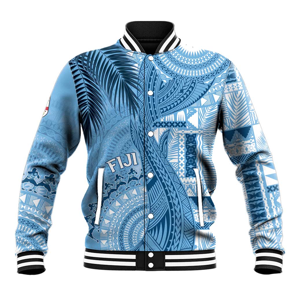Fiji Rugby Personalised Bula Masi Baseball Jacket Fish Tail Kaivity Cibi - Turquoise LT7 Unisex Turquoise - Polynesian Pride
