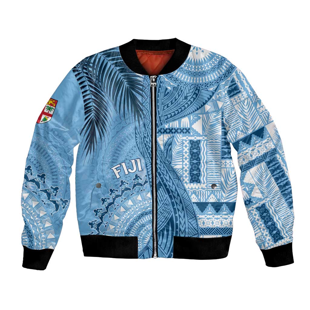 Fiji Rugby Personalised Bula Masi Bomber Jacket Fish Tail Kaivity Cibi - Turquoise LT7 Unisex Turquoise - Polynesian Pride