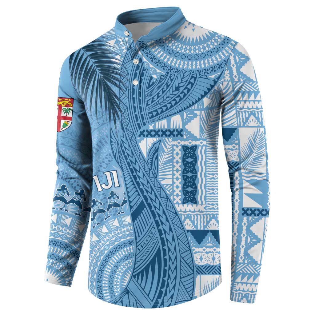 Fiji Rugby Personalised Bula Masi Button Sweatshirt Fish Tail Kaivity Cibi - Turquoise LT7 - Polynesian Pride