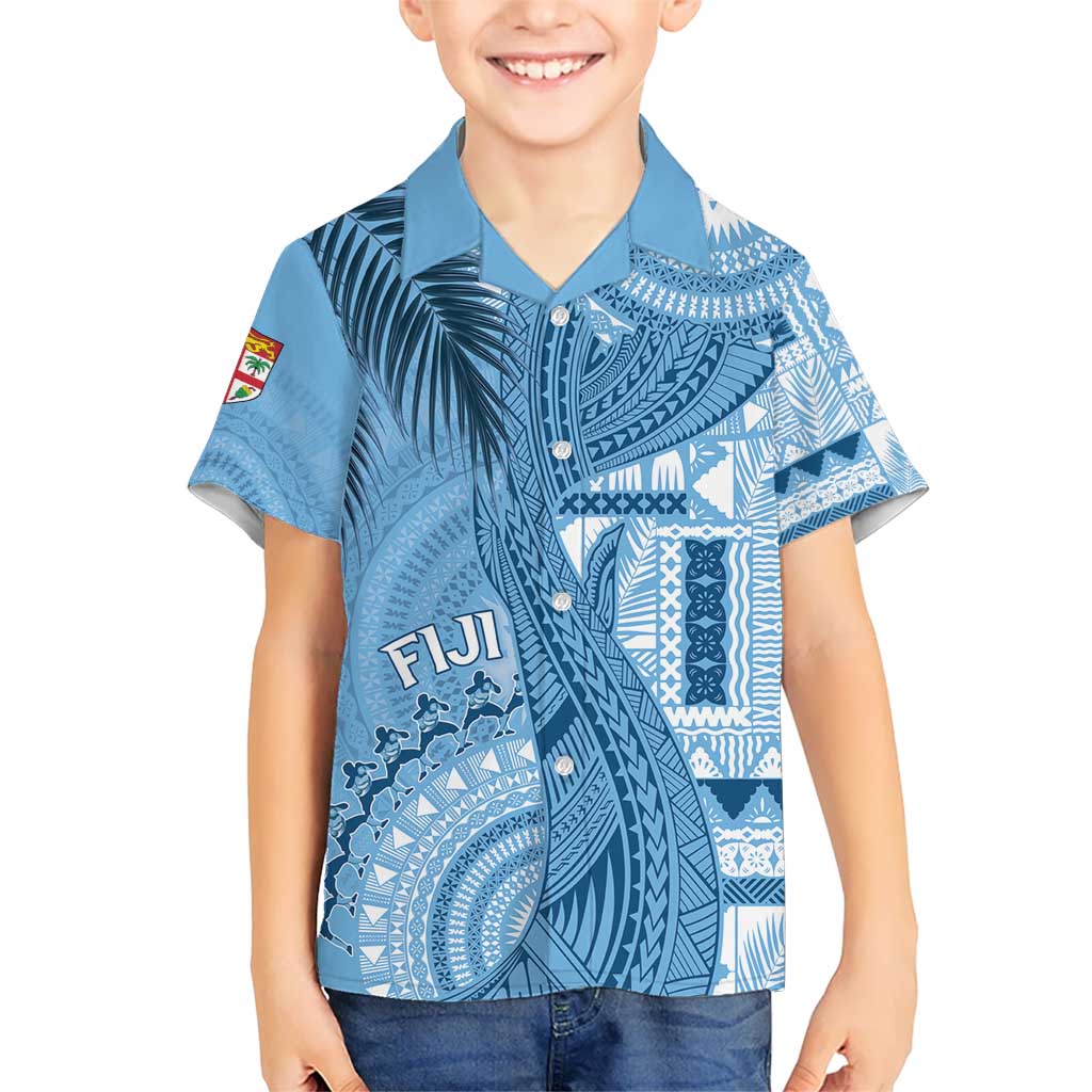 Fiji Rugby Personalised Bula Masi Kid Hawaiian Shirt Fish Tail Kaivity Cibi - Turquoise LT7 Kid Turquoise - Polynesian Pride