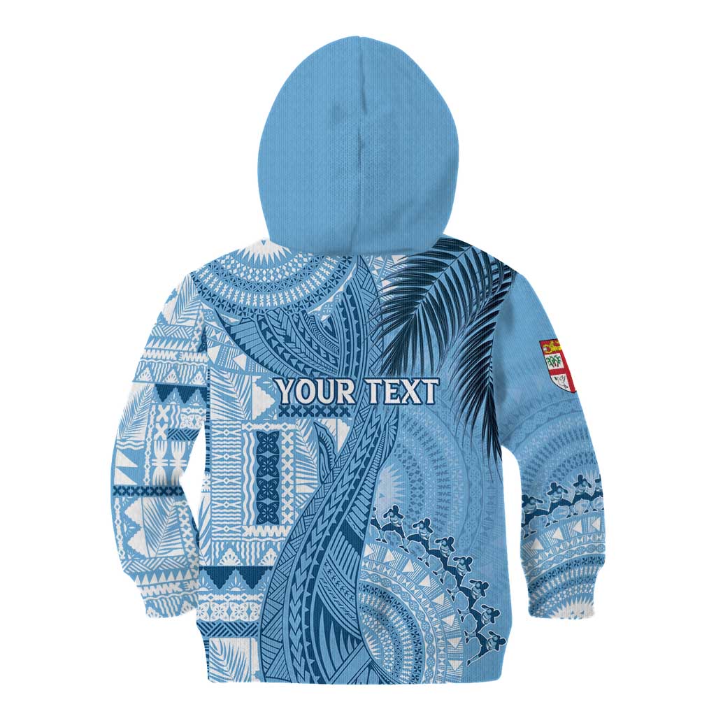 Fiji Rugby Personalised Bula Masi Kid Hoodie Fish Tail Kaivity Cibi - Turquoise LT7 - Polynesian Pride